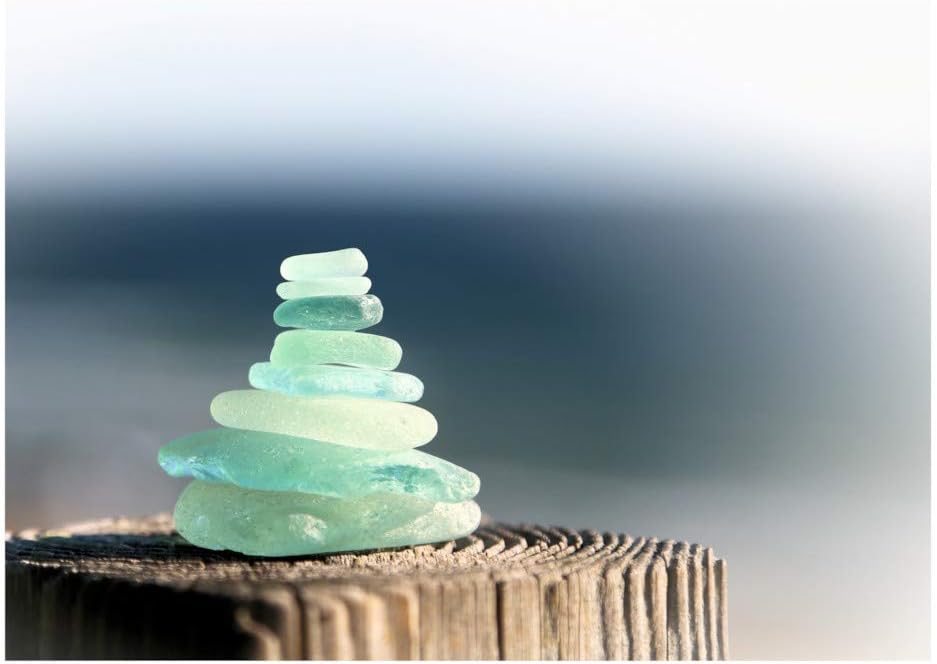 Cairn Photo Print- Aqua Beach Glass, Macro Photography