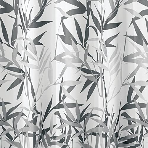 iDesign Anzu Fabric Shower Curtain, Polyester Shower Screen with Garden Pattern Design, Grey,183 x 183 cm