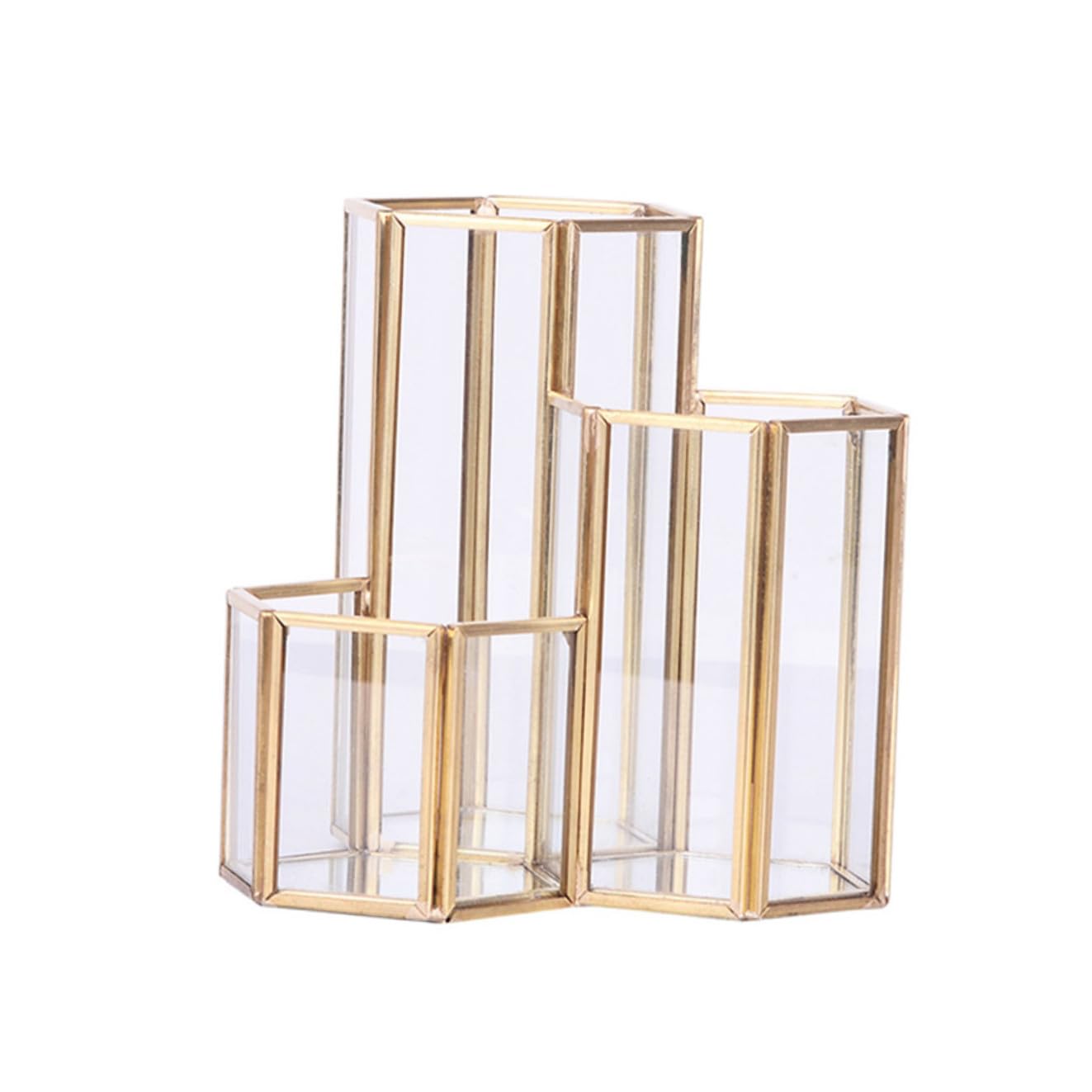 HOMSFOU Sechseckiger Glas Stiftehalter in Gold für Schreibtisch