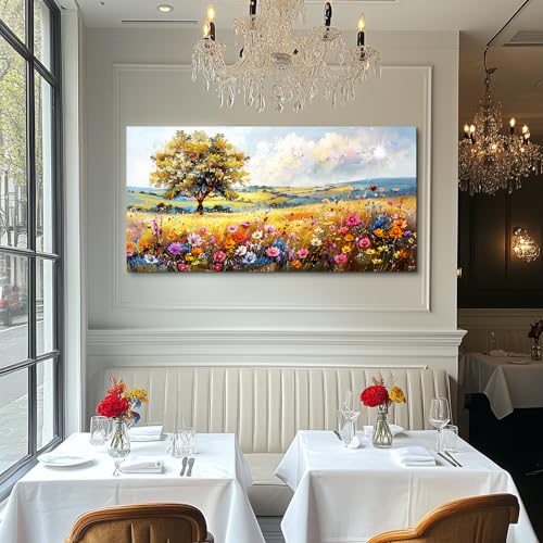 SERIMINO Rustic Landscape Large Wall Art, Tree Flower Sea Canvas Painting, Nature Country Scenery Art Prints, Bright Cottagecore Wall Pictures for Living Room Dining Room, Farmhouse Decor 30X60 Inch