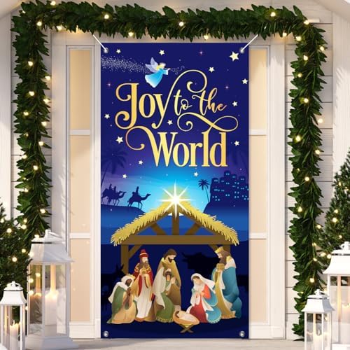 Christmas Decoration Joy to The New World Door Cover Nativity Man...