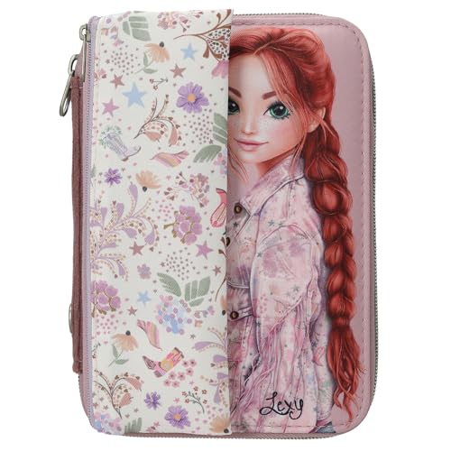 Depesche 13665 TOPModel Cowgirl - Trousse à Crayons remplie en Lilas, avec Motif modèle et Fleurs, y Compris Une Trousse de Toilette.
