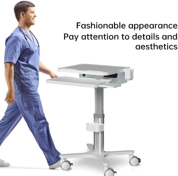 Dental Clinic Trolley Cart with Oral Scanner Holder,Hospital Mobile Workstation with Laptop Tray and Silent Wheels, for Office School Salon Lab etc.