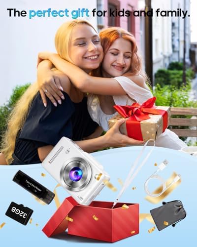 Digital Camera 4K Autofocus Vlogging Camera for Photography with 16X Zoom Anti Shake, 32GB Card, 48MP Compact Portable Point and Shoot Camera for Kids Boys Girls Teens Beginner（White） — view 8