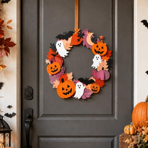 Image of Party Propz Diy Wreath Cutout For Halloween Decoration Items - 35 Pcs Diy Halloween Decor Pumpkin, Bat, Leaf Cutouts, Wall Hanging Decoration, Spooky Decorations