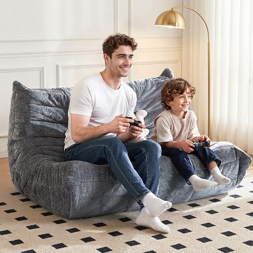 Image of Bean Bag Chair, 2 Seater Lazy Bean Bag Sofa Memory Foam Couch, Giant Bean Bag Chairs for Adults, Loveseat Fireside Chair for Living Room, Bedroom, Office(Dark Grey)