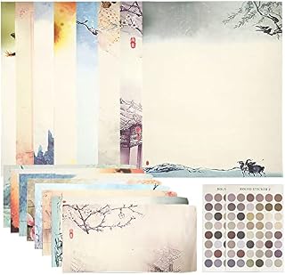 Japanese Writing Paper and Envelopes,32pcs Vintage Design Stationery Paper Chinese Retro Floral Landscape Writing Paper for Kids Student Office
