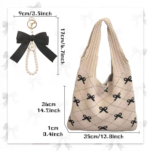 Image of JeVenis Black Crochet Tote Coquette Bow Aesthetic Hobo Bag for Women Beach Mesh Knitted Shoulder Bag Boho Shoulder Handbag