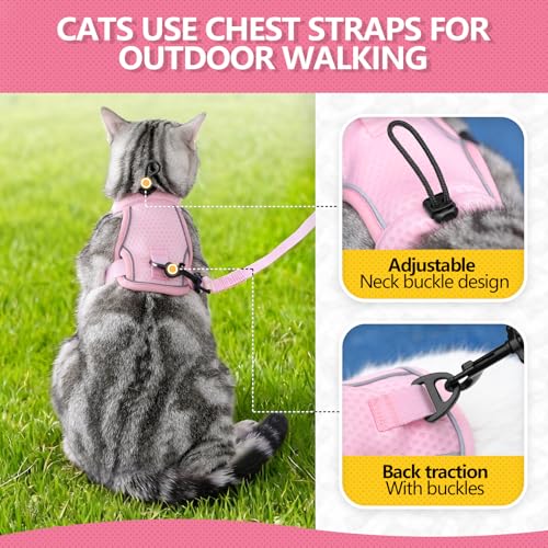 JOHNBOLIN Cat Harness and Leash Set - Escape Proof, Adjustable Breathable Vest Harnesses with Reflective Strips, Easy Control & Secure Walking for Small Medium Large Cats Kitten Collar (Pink, Large) - Image 5