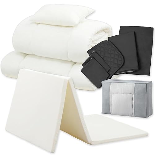 アイリスオーヤマ(IRIS OHYAMA) すぐ使える高密度マットレス付き布団10点セット 寝心地UPリニューアル 高密度ウレタン25D 充填わた増量 持ち手付き収納バッグ シングル ブラック KFS-R-M10S