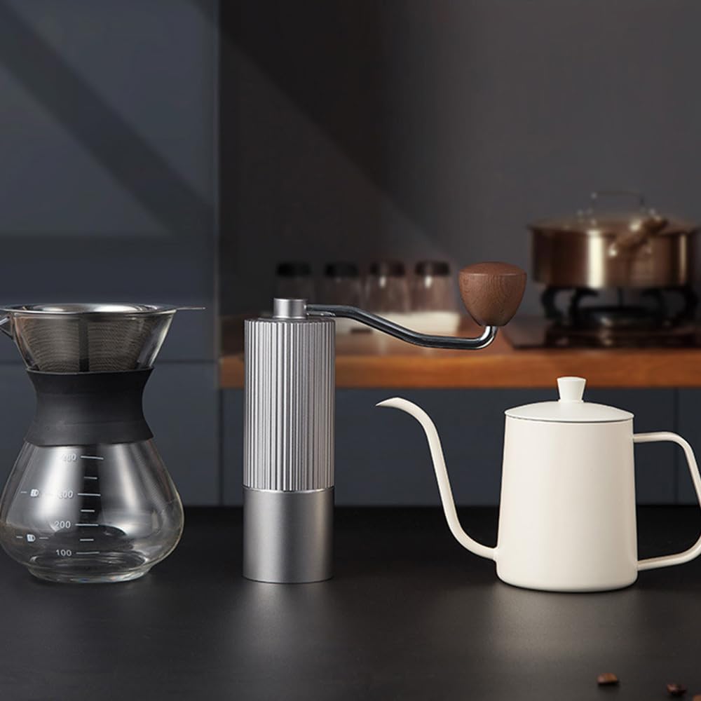 Molinillo de café manual, ajustable con mango, de acero inoxidable, para cafetera moka de prensa francesa