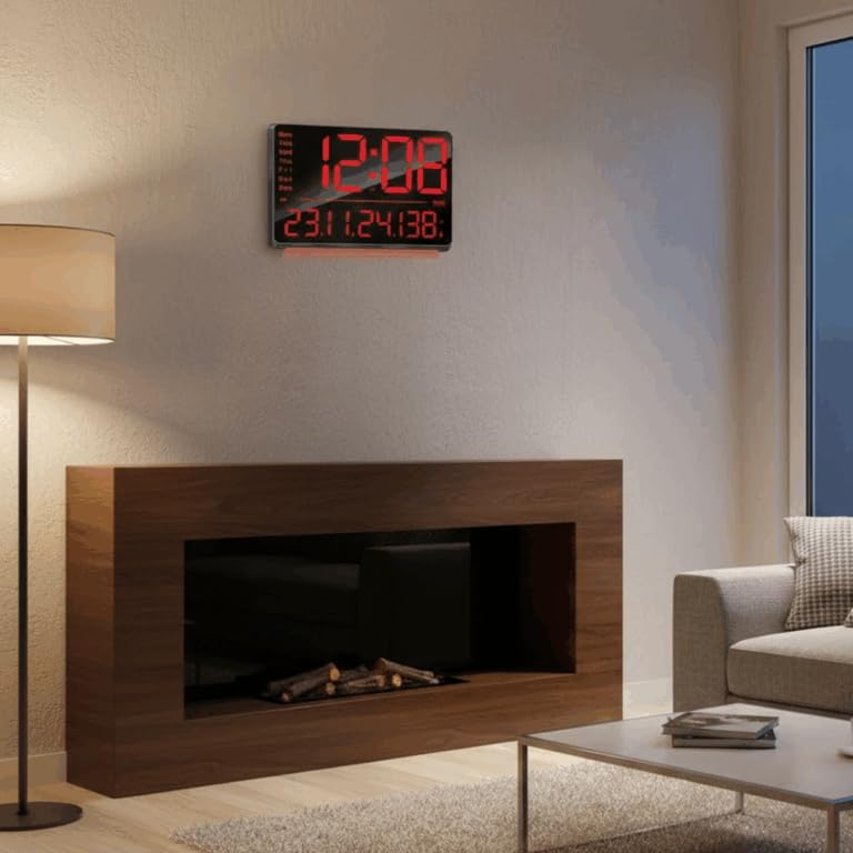 Image of Ajanta Digital Wall Clock with RGB Night Light, Temperature, Calendar and 12 /24H Format (Red, 33 x 22 cm)