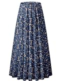 NASHALYLY Women's Chiffon Elastic High Waist Pleated A-Line Flared Maxi Skirts(Blue Floral-1,M)