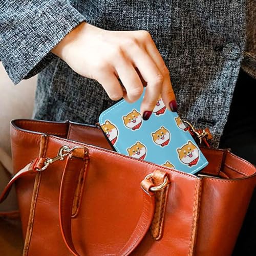 RFID Blocking Credit Card Wallets Cute Womens Wallet Small Zip Around Mens Wallet with Coin Pocket Cute Dog Faces Blue 6