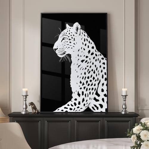 Framed Modern Animal Black and White Wall Art, Large Leopard Animal Prints...