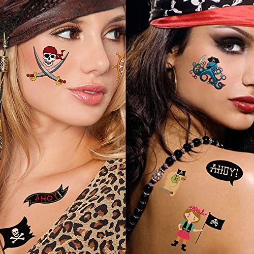 Pirate Tattoos(96Pcs), Konsait Pirate Temporary Tattoo Fake Neverland Pirated Cannon Powder Jake Captain Tattoo Body Sticker For Pirate Birthday Party Favors Supplies Kids Boys Girls Party Bag Filler #TOP5