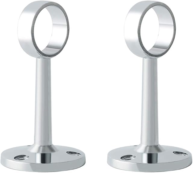 Mooche 2Pcs Hanging Rod Wardrobe Rail Bracket Closet Pole Sockets Heavy Duty Flange Holder Closet Rod End Supports, Stainless Steel Polished Finished, Dia 25mm, MFL005C-2P