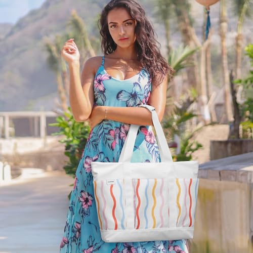 G4Free Beach Bag,Waterproof Beach Tote Pool Bags for Women,Large Capacity Foldablefor Weekender Travel- Rainbow Wavy by G4Free - Used condition - Image 2