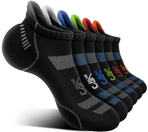 KEMISANT Calzini da Corsa Uomo, Calzini Sportivi Uomo con Suola Completamente Imbottita,Supporto per l'arco Plantare(6coppie,43-46)