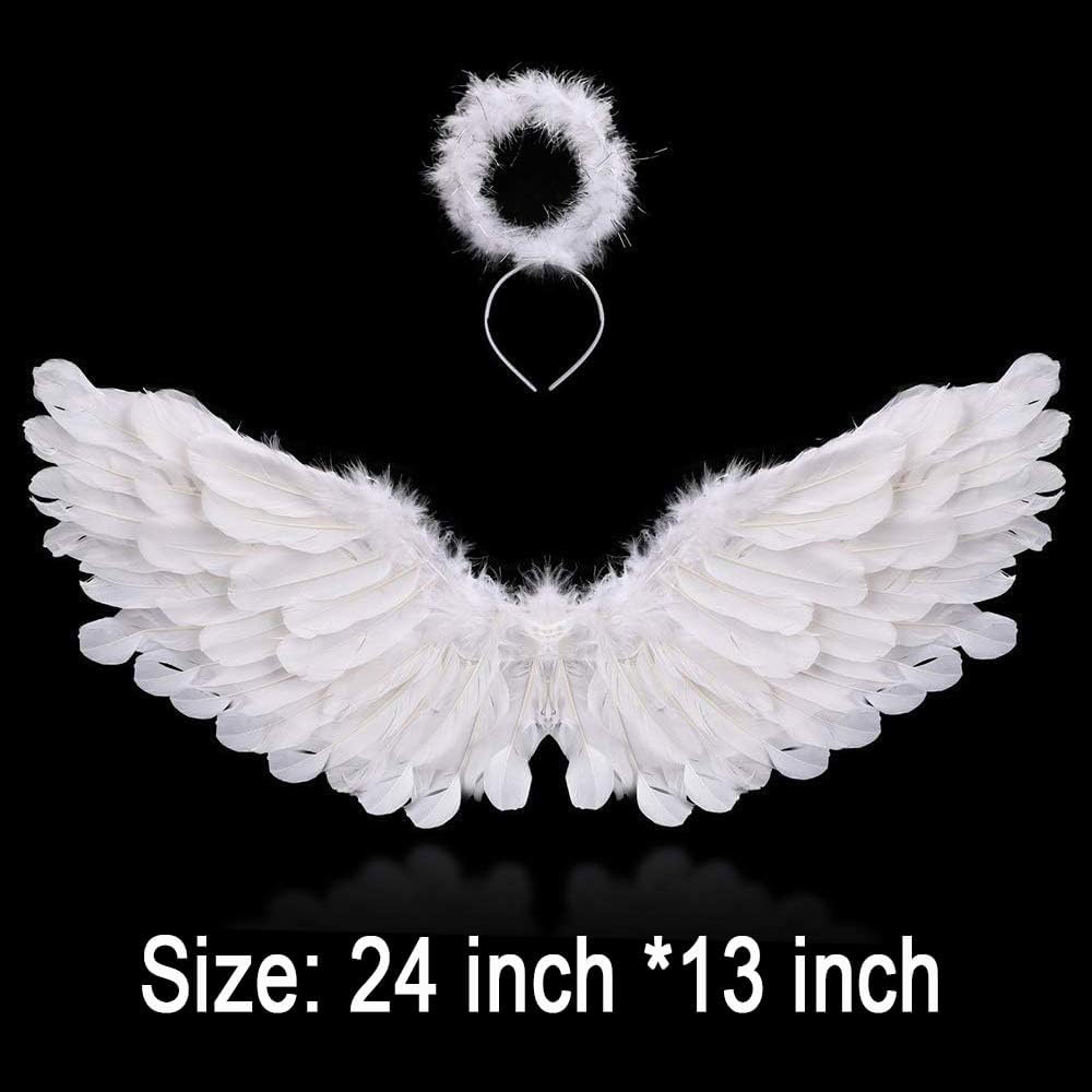 Angel Costume Wings And Halo Angel Costume for Girls Kids Women Adult Halloween Christmas (White) - Image 3