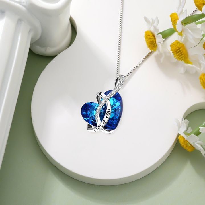 AOBOCO I Love You Sterling Silver 12 Birthstone Heart Pendant Necklace Embellished with Crystals from Austria, Mother's Day Anniversary Birthday Jewelry Christmas Gifts for Women Grandma Nana - Image 3