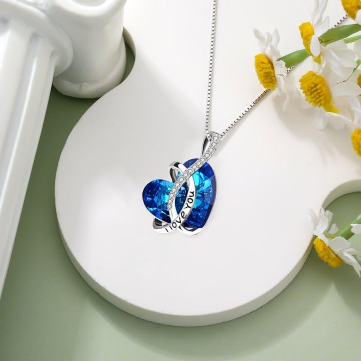 AOBOCO I Love You Sterling Silver 12 Birthstone Heart Pendant Necklace Embellished with Crystals from Austria, Mother's Day Anniversary Birthday Jewelry Christmas Gifts for Women Grandma Nana3