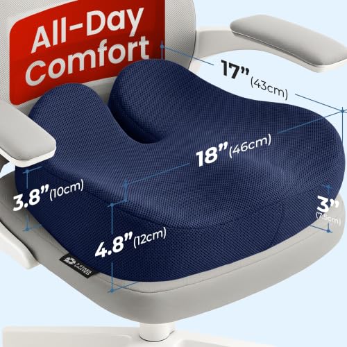 Image of 5 STARS UNITED Seat Cushion - Memory Foam Chair Cushion for Tailbone Pain Relief - Ergonomic Support for Coccyx, Sciatica & Butt - Office, Desk & Gaming Chair, Car Seat, Wheelchair, Blue Mesh