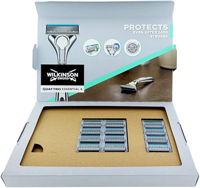 Wilkinson Sword Quattro Essential 12 ostrzy do golenia, nadają się do skrzynki na listy