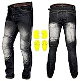 Hive Moto Mens Motorbike Jeans Protective CE Approved Armored Pant Rider Jeans Hip and Knee Protecion Safety Pants (US, Waist Inseam, 30, 32, Black)