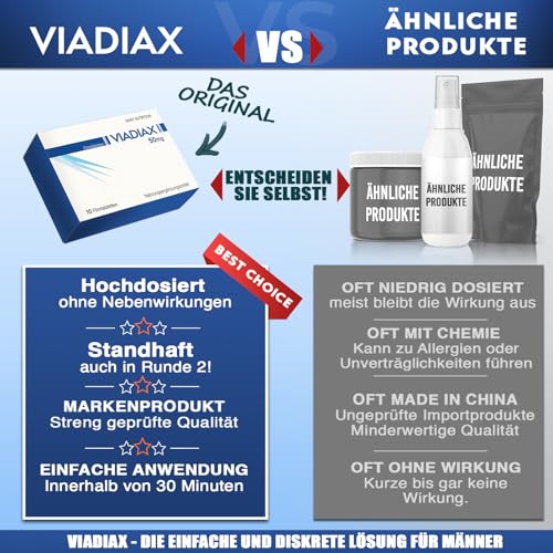 Saint Nutrition® VIADIAX 50mg – Sofortwirkung - Blaue Pille - Extra stark abgestimmt auf die Bedürfnisse für Männer - Hochdosiert mit Maca, Muira Puama und L-Arginin - für den abenteuerlustigen Mann