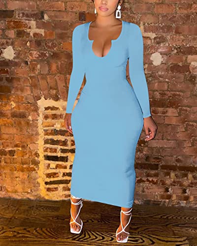 Image of Women Sexy Two Piece Skirt Outfits Long Sleeve /Sleeveless V Neck Bodycon Ribbed Knitted Maxi Club Party Dress