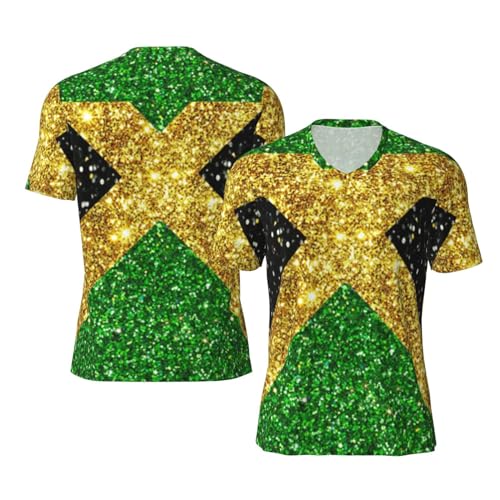 Stylish Athletic Sports Jersey Glitter-Jamaica-Flag-Proud Men's Rugby Jersey Medium