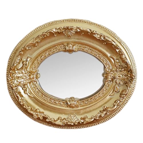 PYOAGT Golden Mini Vintage Mirror with Exquisite Relief Elegant Wall