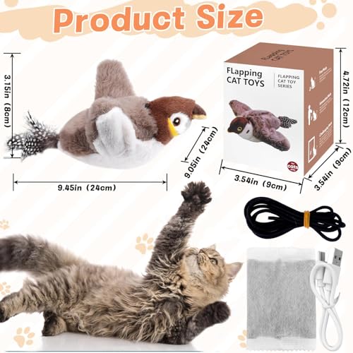 COLEESON Flapping Bird Cat Toy, Interactive Catnip Toy for Cats and Kittens, Realistic Plush Chirping Bird, Rechargeable and Washable, Fun Hunting Toy for Cats to Bite, Kick and Play (C) - Image 6