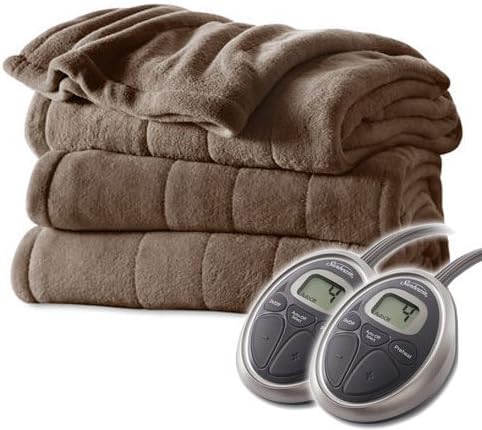 Sunbeam Channeled Velvet Plush Electric Heated Blanket King Cocoa