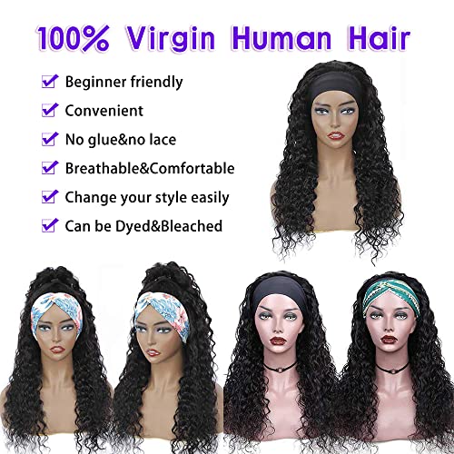 Fashion Plus Headband Wig Human Hair Water Wave Headband Wigs For Black Women Brazilian Virgin Curly Human Hair Headband Wigs None Lace Front Wet And Wavy Glueless 150% Density 30 Inch #TOP1