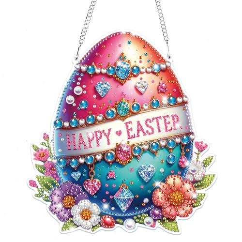 Lxmsja 5d Pâques Diamond Painting Pendentif avec Chaîne, Kit Diamond