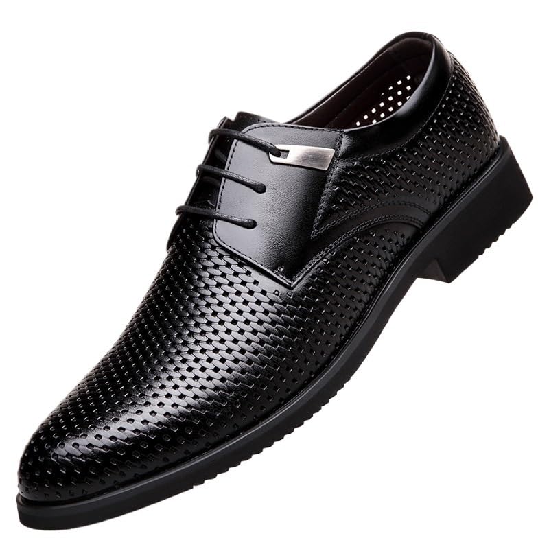 Derby Shoes Men Business Casual Derby Shoes Slip On Platform Oxford Shoes for Men Leather Shoelaces for Dress Shoes Mens(Black,7)