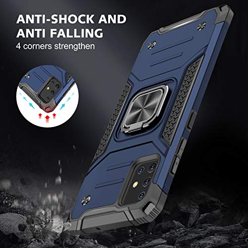 Amytor Designed For Samsung Galaxy A51 4G Case With [ 2 X Tempered Glass Screen Protector] [17Ft. Drop Tested ] [ Military Grade ] Protective Phone Case With Ring Car Mount Kickstand-Blue #TOP3
