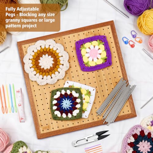 Image of LIVSMON 11.8 inch Crochet Blocking Board with Pins, Handcrafted Knitting Blocking Mat for Knitting Crochet and Granny Squares, Gifts for Grand Mothers, Mothers