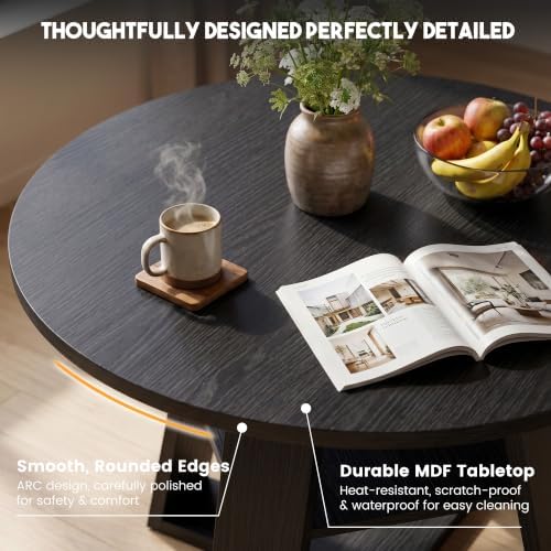 Miereirl Round Dining Table Set for 4, 43.31 Inch Round Kitchen Table and Chairs Set with Storage Shelf, Space Saving Dining Room Table Set, Modern Dining Set for Apartment, Kitchen, Dining Room - 2