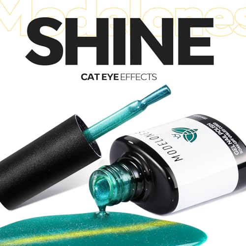 Image of modelones 9D Magnetic Cat Eye Gel Nail Polish Green Holographic Mint Blue Golden Shimmer, 15ML UV LED Soak Off Gel Nail Art Manicure 15ML