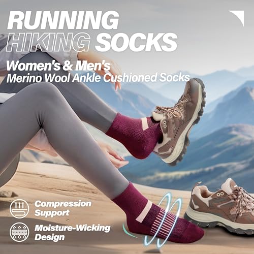 Image of 6 Pairs Merino Wool Ankle Running Hiking Socks Compression Support Breathable Thick Cushion No Show Socks for Women Men