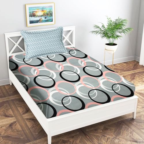 Image of IVAZA Ezyption Cotton Soft and Warm Mix N Match Bedsheet Set for Single Size Bed Soft Durable bedsheet with1 Pillow Cover Grey Circle