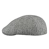 Sterkowski Rusty | Harris Tweed Flat Cap for Men and Women | Newsboy Driving Gatsby Ivy Irish Scally Cabbie Peaky Scully Paperboy Winter Duckbill 6 Panel Cabby Newspaper Cab Driver Black/Gray 58 cm