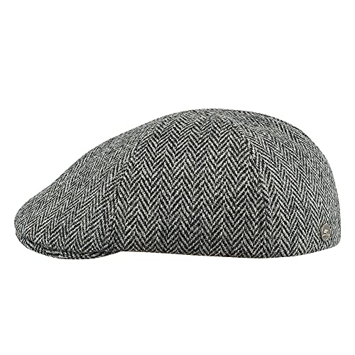 Sterkowski Boné Rusty | Boné Harris Tweed para homem e mulher | Gorro de pato costurado à mão quente, preto / cinza, 55