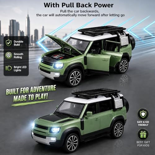 Image of GRAPHENE 1:32 Scale Diecast SUV Pullback Toy Car for Kids Boys Girls 2+Years Metal Miniture Model Openable Doors Light Engine Sound Friction Toy Vehicle Realistic Premium Collectible Gift Toy Cars