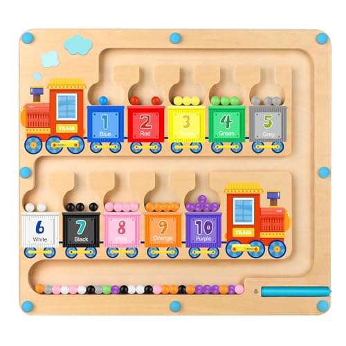 Image of wakeInsa Magnetic Color and Number Maze,Montessori Toys for 2-5 Years Old Boys,Wooden Magnet Balls Puzzles,Toddler Busy Board,Preschool Learning Activities,Christmas & Birthday Gift for Kids