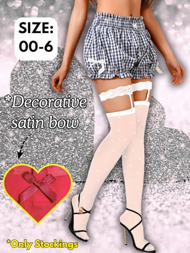 Image of ShawGobow Heart Thigh High Stockings,Petite Size Sheer Mesh Garter Stocking,Sexy Knee Highs For Women Vday Date Fits 00-6
