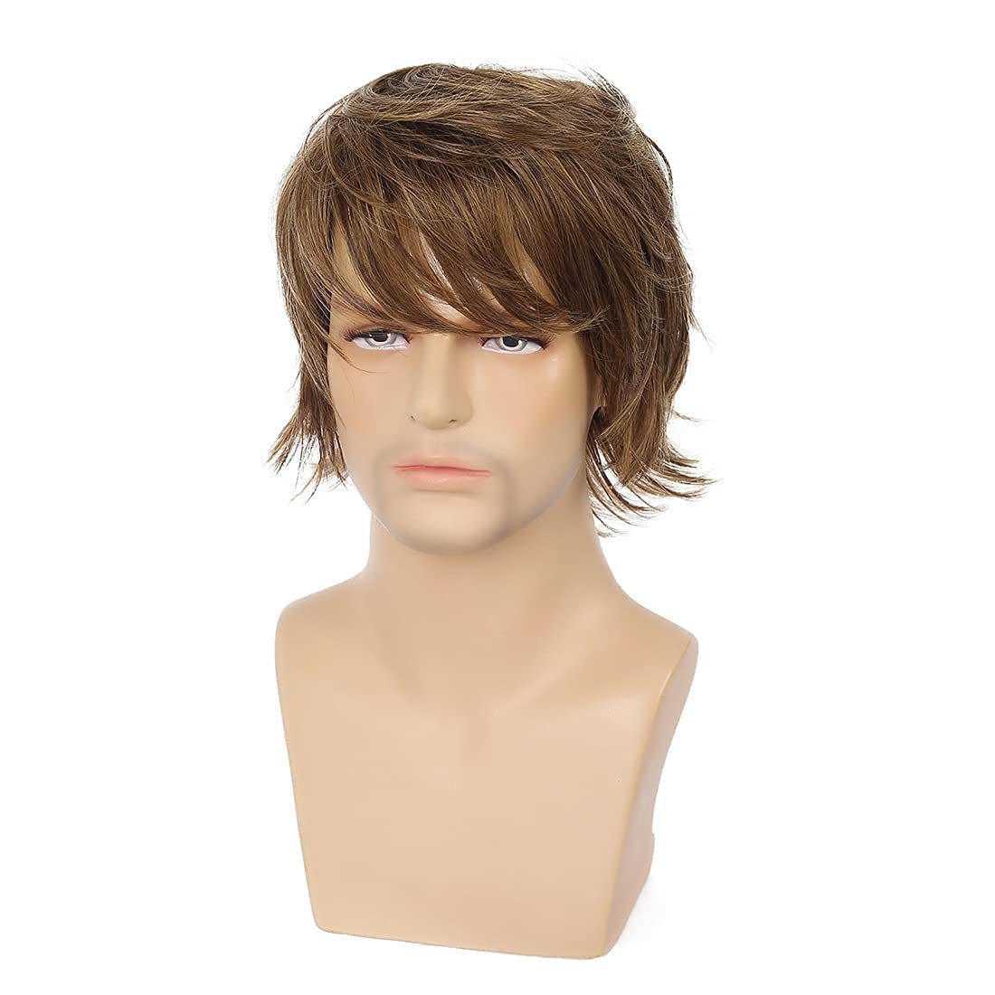 Peluca para hombre peluca corta esponjosa de capas cortas peluca marrón claro peluca sintética Natural para Cosplay de Halloween, peluca de pelo para hombres